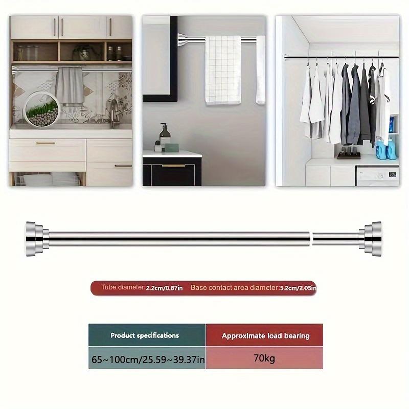 1pc Non-Perforated Telescopic Stainless Steel Rod - Universal for Bathroom Shower Curtain, Balcony Drying, Wardrobe & Bedroom Curtain Hanging