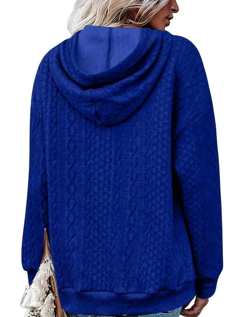 European & American Style Women's Casual Jacquard Hooded Knitted Sweatshirt