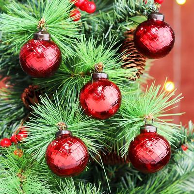 12 Boules de Noël Vintage en Verre Soufflé Unique Rouge Grandes Boules pour Sapin de Noël, Halloween, Nouvel An, Saint-Valentin
