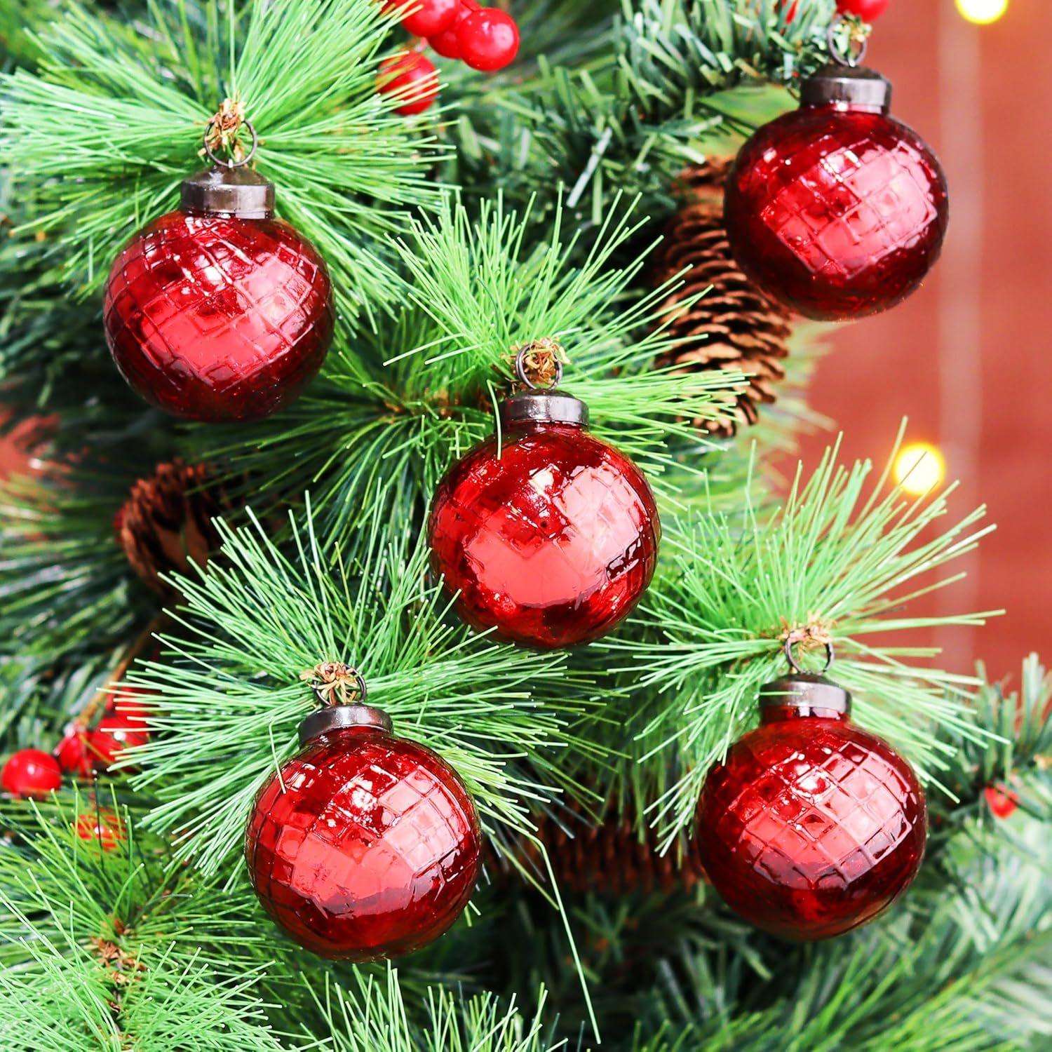 

12 Винтажных Ртутных Стеклянных Рождественских Украшений Уникальные Красные Большие Украшения для Рождественской Елки, Хэллоуина, Нового Года, Дня Святого Валентина 2 inch