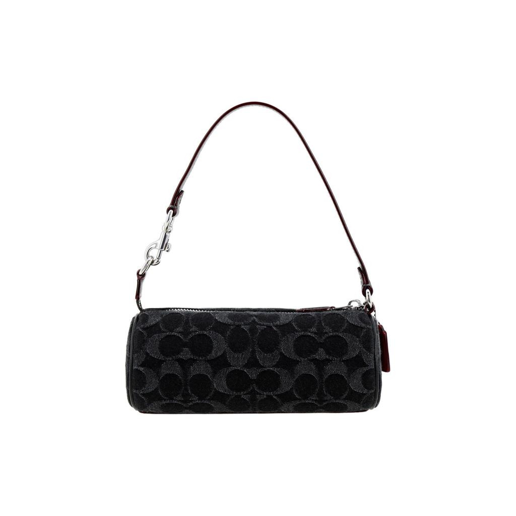 Coach Nolita 20 Mode Vintage Monogramm Print Signatur Denim Und Glattes Leder Schultertasche Klein Damenhandtaschen Schwarz CP258-SVBK