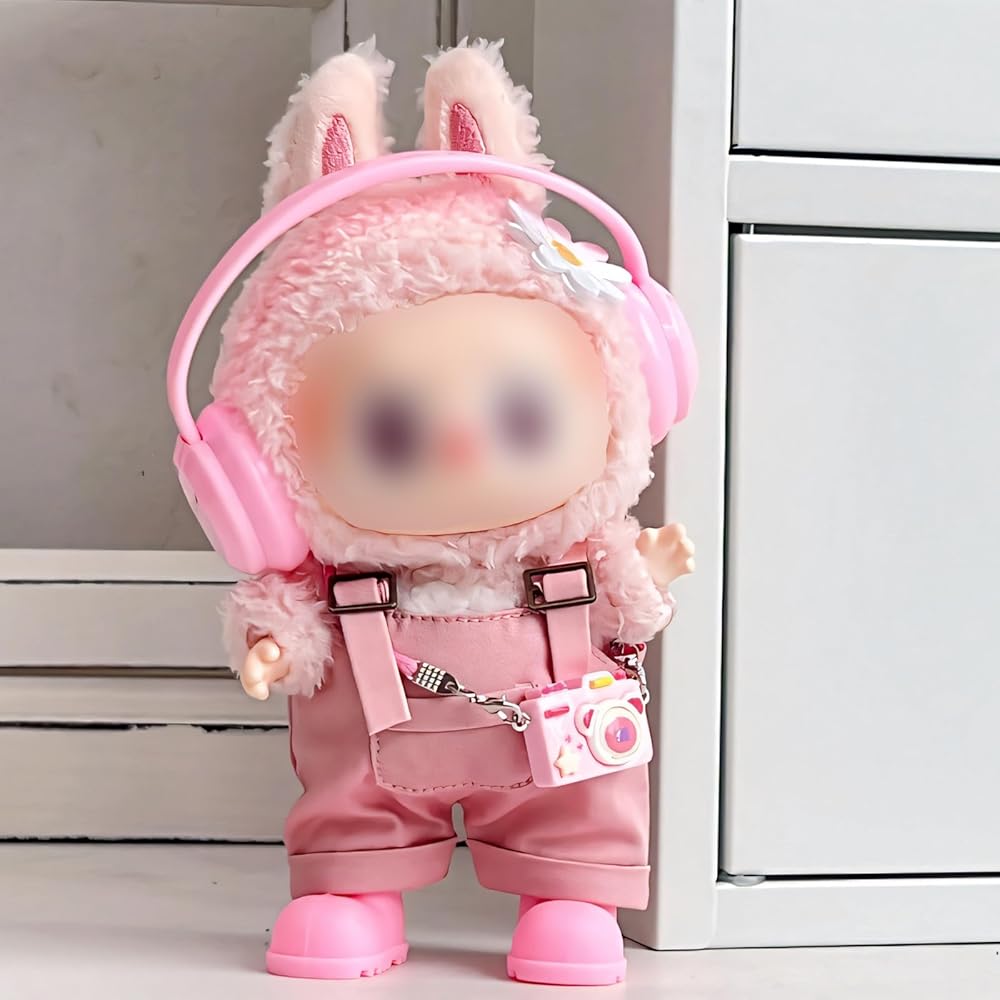 Labubu Doll Clothing Set 4 Pieces Pink Overalls for 17cm Dolls Cute Trendy Costume
