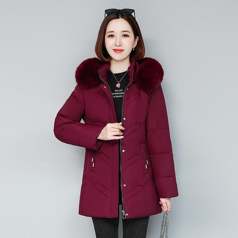 

Новое зимнее пуховое пальто, женское средней длины, утолщенное облегающее белое утиное пуховое пальто большого размера для мамы