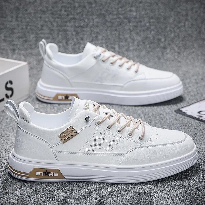 High Quality Men's Trend Versatile White Shoes Soft Bottom Breathable Leather Casual Sneakers for Men 2024 Zapatillas De Hombre