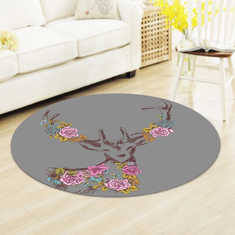 

Round Rug with Artistic Floral Deer – Nordic Style Soft Durable Floor Decor for Bedroom & Reading Nook Diameter 60cm