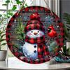 Rustic Buffalo Plaid Snowman Cardinal Print Round Wooden Hanging Plaque Winter Wall Decor Festive Front Door Sign Home Holiday Ornament
