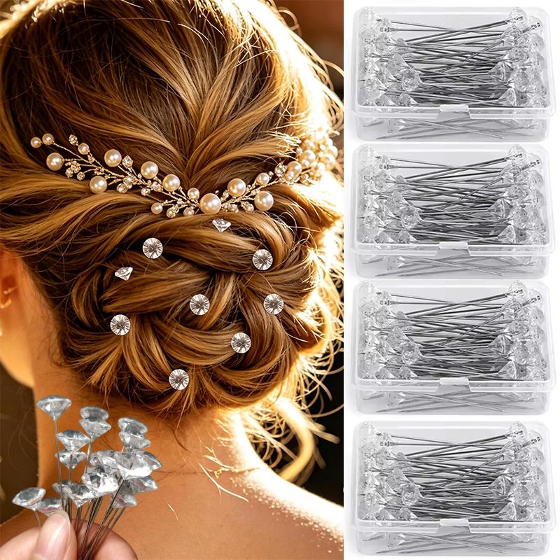 50/100pcs Diamond Bouquet Pin Rhinestone Floral Crystal Head Corsage Pins Straight Pin for Wedding Decor Quilting Jewelry DIY