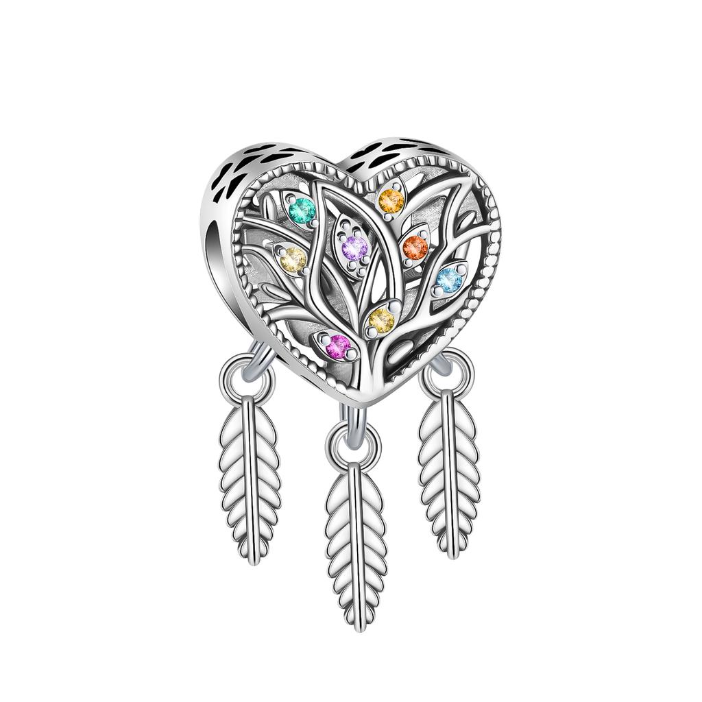 Authentic Original Copper Metal Lucky Tree of Life Charm Bead Components Heart Bead Components Secure Safety Chain Pendant Bead Components Compatible