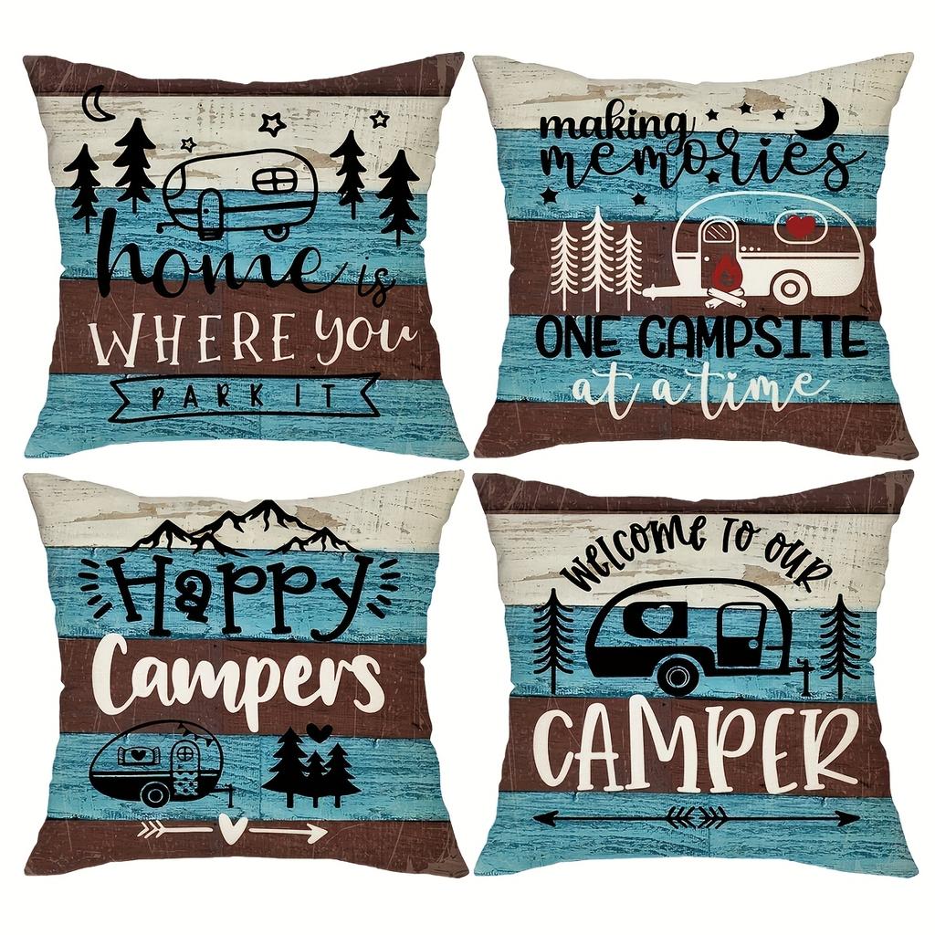 1/4pcs Rustic Farmhouse Camping Throw Pillow Covers Camper Themed Decorative Pillow Cases for Outdoor Indoor Home Decor