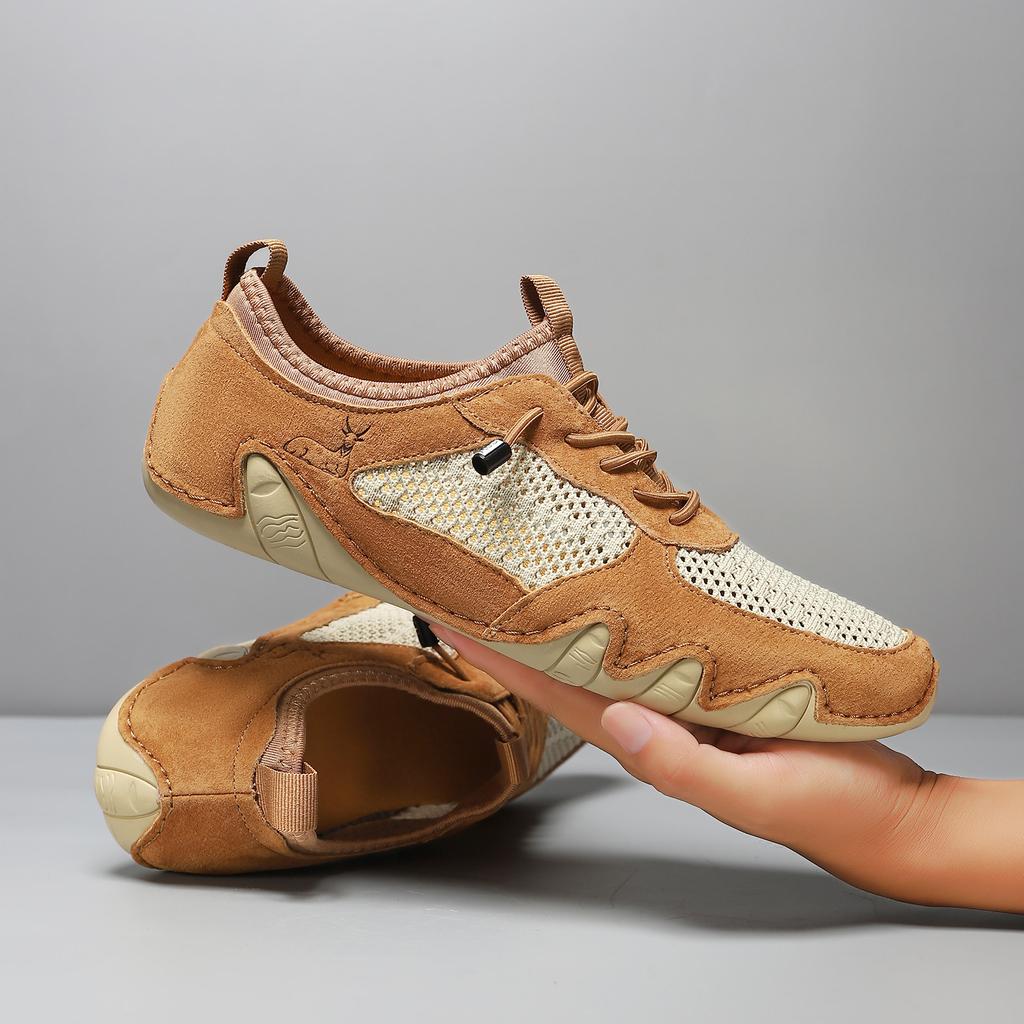 2025 New Summer Men's Casual Sports Shoes Large Size Sewn Leather Mesh Shoes Octopus Men's Shoes
