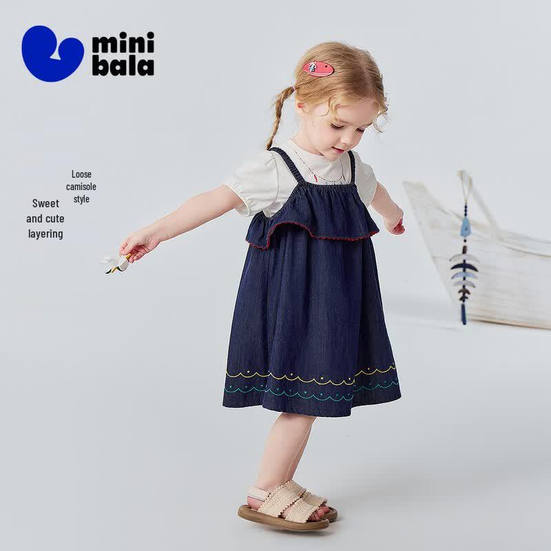 Minibala Girls' Sleeveless Modal Denim A-Line Dress