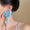 Exaggerated Blue Flower Tassel Earrings for Women Imitation Pearl Crystal Pendant Earrings Hawaii Vacation Jewelry Accessories
