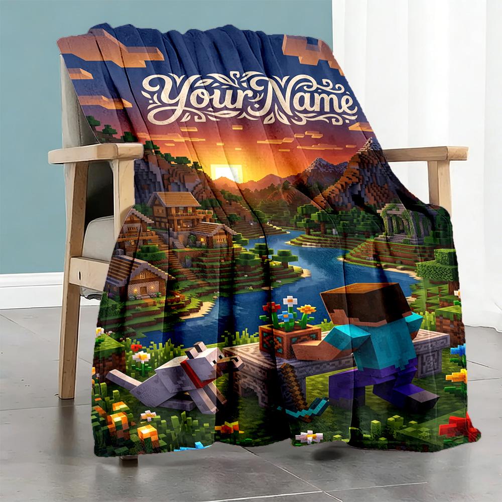 Minecraft Personalized Name Blanket Multipurpose Customizable Blanket Ultrasoft For Home Decor Office Sofa Couch For All Occasions