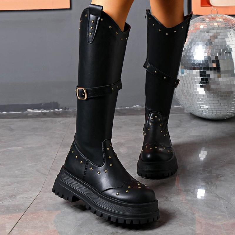 Western style retro platform boots long boots women's summer 0000 new small man taller and thinner knight cowboy boots