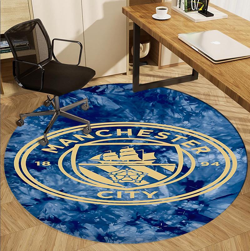 Football team City FC Pattern Round Rug, Indoor/Outdoor Mat, for Picnic, Gameroom, Bedroom, Office, Living Room, Home Decor Carpet, Birthday Gift