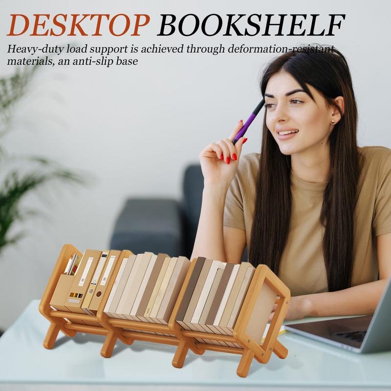 Desk Shelf Wooden Tilting Small Bookshelf Space-Saving Multifunctional Bookcase for Reading Nook Workingspace Organization