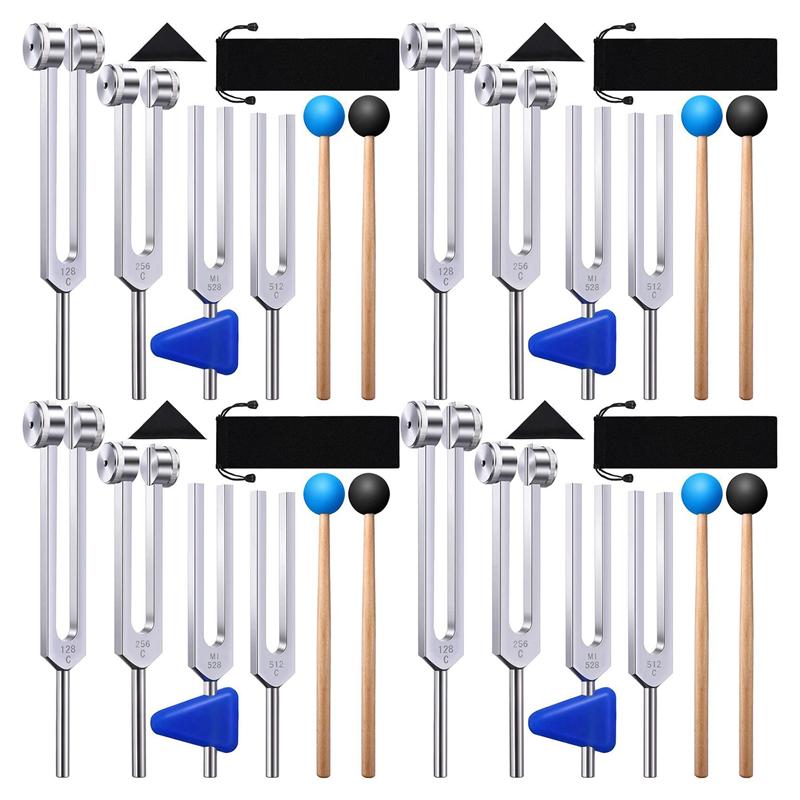 16 Pack Tuning Fork Set(128 Hz,256 Hz,512 Hz,528 Hz)With Tuning Fork Hammer For Sound Sound Vibration Tools