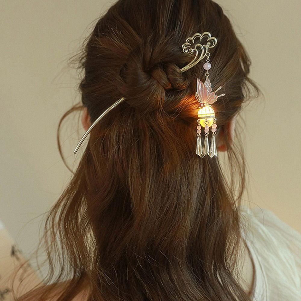Luminescent Glowing Lantern Hairpin LED Light Butterfly Hairpin  Hair Sticks for Long Hair