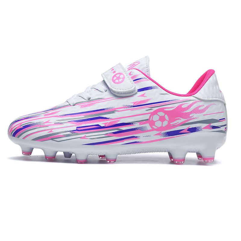 

Мальчиковые футбольные бутсы Кожаный полосатый узор Шипы Резиновая мягкая подошва Детские профессиональные тренировочные бутсы для искусственного газона 31 белый/розовый