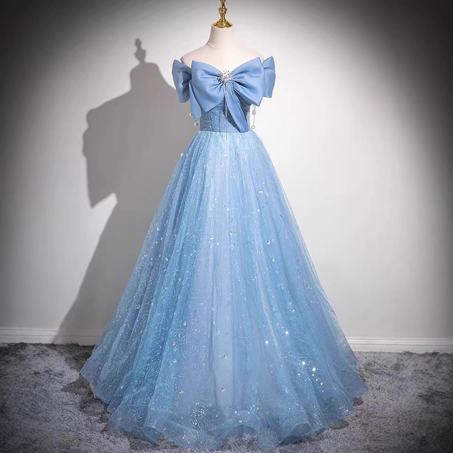 Blue Shoulder Evening Dress Advanced Sense