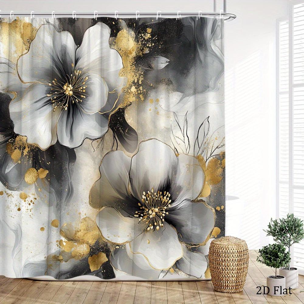 Luxurious Abstract Gold Floral Watercolor Pattern Shower Curtain Waterproof Polyester Bathroom Curtain Home Decor Accent