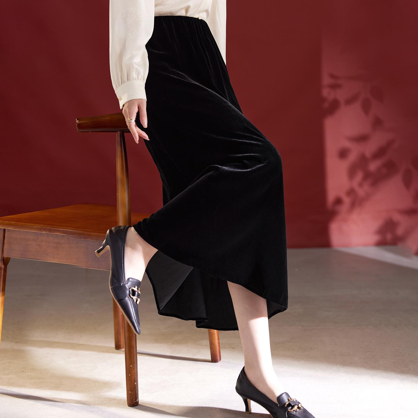 

Женская юбка миди из шелкового бархата, черная, с высокой талией, в стиле французского ретро, на осень/зиму 2025 - Облегающий дизайн-карандаш XL чёрный