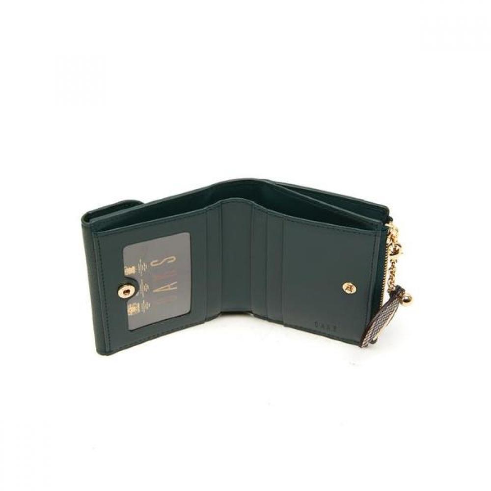 Daks Green Leather Check Flower Decoration Wallet Dcwa2f307e2