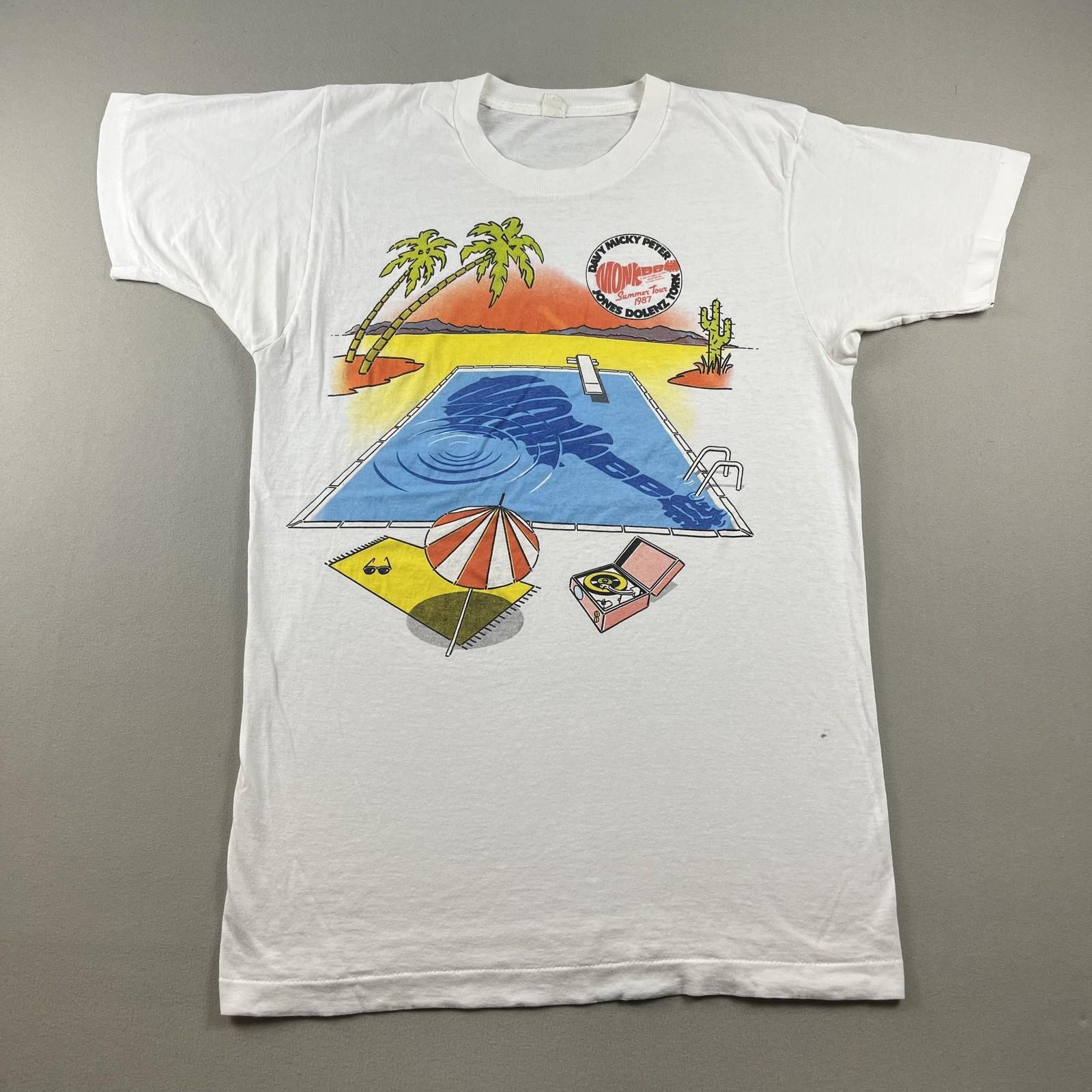 Vintage The Monkees T-Shirt Mens Small White Pop Rock Band Summer Tour 1987 80s M
