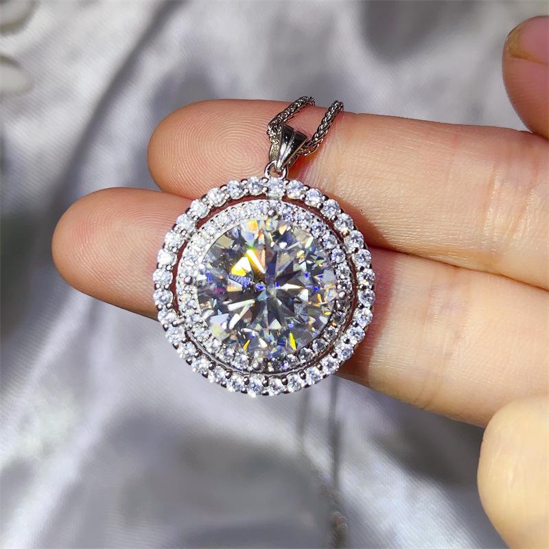 10 Carat Luxury Double Row Moissanite Pendant - Certified High-End European & American Fashion