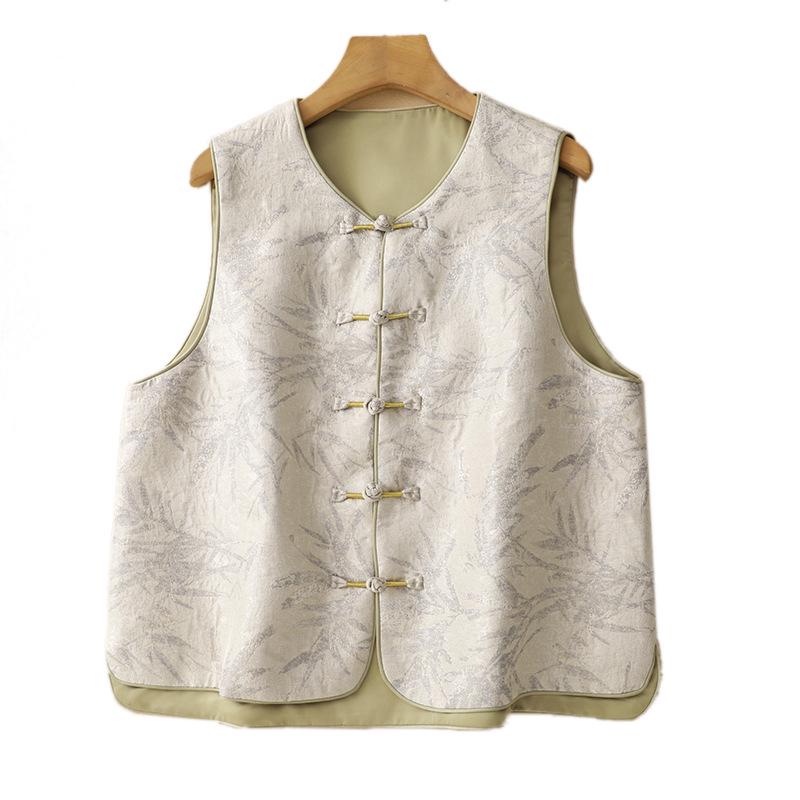 High-End Zen Style Women's Chinese Vest - Autumn Lightweight, Plus Size, Frog Button Design