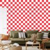 Checkerboard wallpaper, white and red, coral background, 50x1000