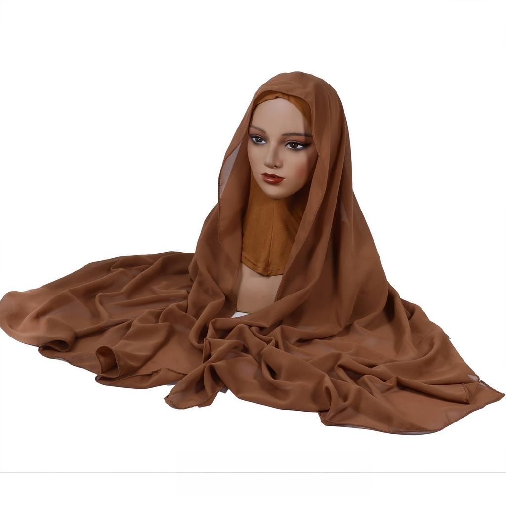 Newest 2 IN 1 High Quality Solid Color Chiffon Scarf Hijab With Niqab Set Instant Headscarf And Under Cap For Muslim Woman