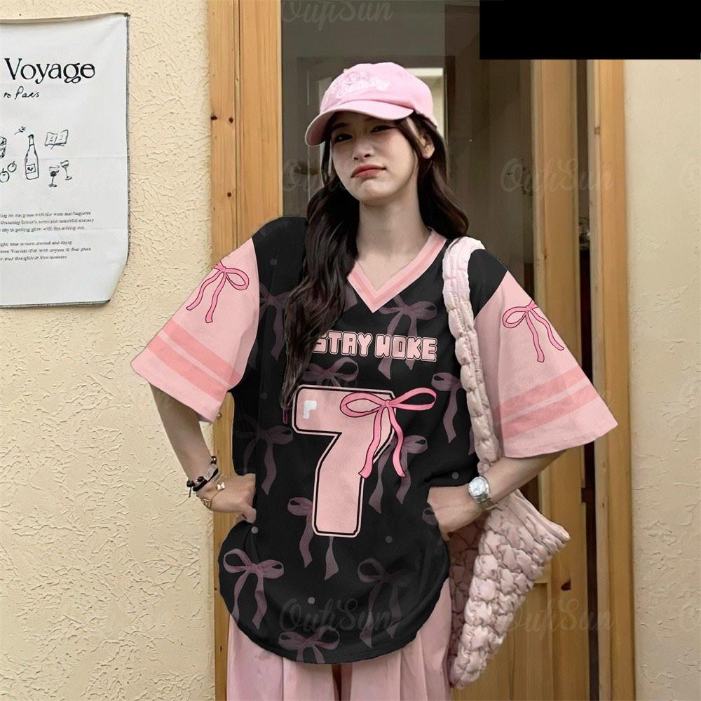 Bow Size Printed T-shirt Large Women's Shirt Sports Outdoor Leisure Trendy T-shirt