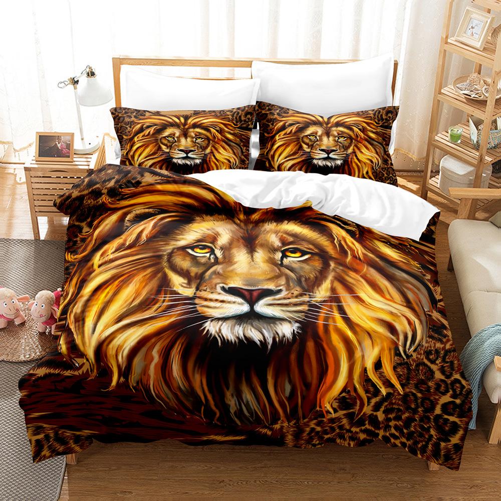 Animal Tiger Lion Printing Two-Piece Kit 3D Digital Bed Three-Piece Kit
