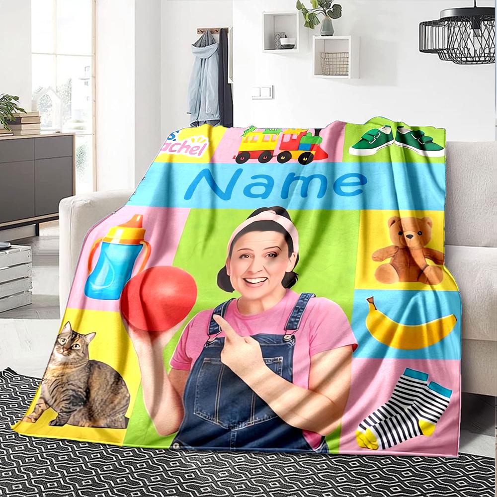 Custom Name Ms. Rachel Theme Printed Blanket - Perfect for Couch, Bed, Travel & Outdoor Use | Machine Washable, Cozy & Durable.