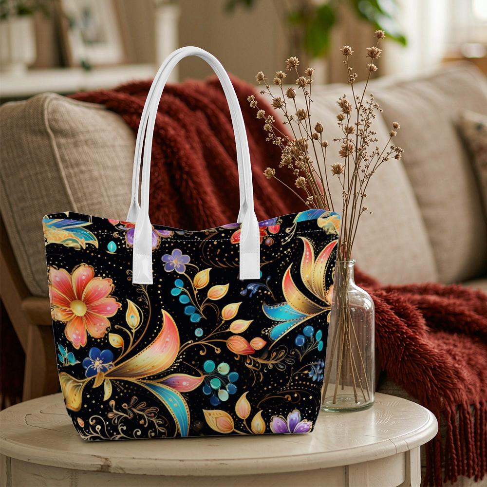 Bohemian Floral Tote Bag for Women Large Capacity Casual Shoulder Bag for Daily Shopping Travel Stylish Printed Handle Bag