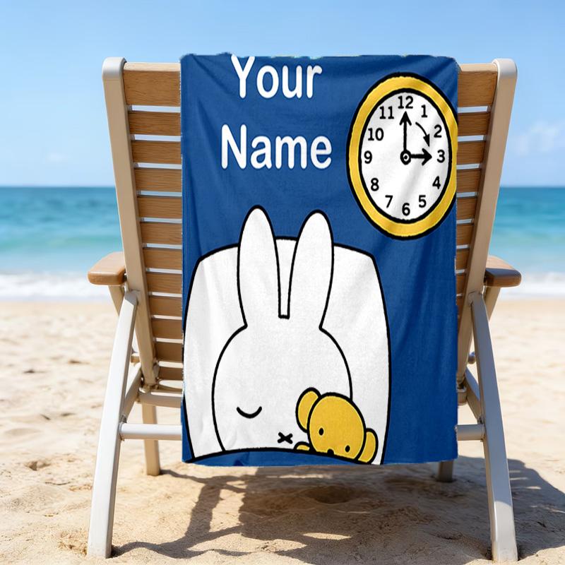 1pc Miffy1 Beach Towel with Custom Name, Beach/Swimming/Bath/Picnic/Camping Towel, Suitable for Seaside Beaches