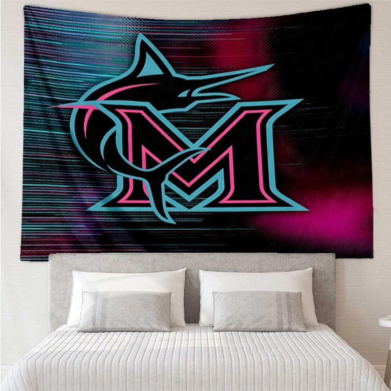 Marlins Team Logo Art Quick-Dry Tapestry Hanging for Bedroom,Livingroom, Playroom,Decor Art Room Wall Tapestry Holiday and Birthday Gifts
