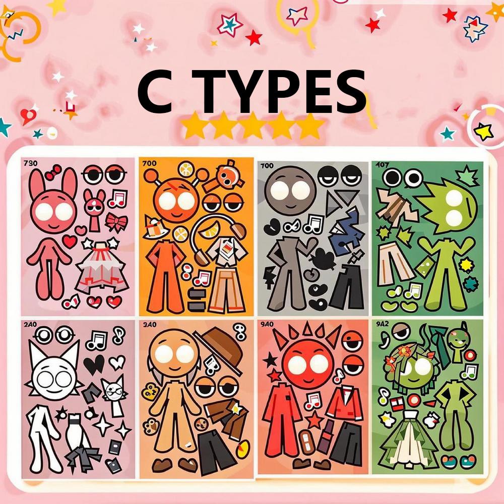 8Pcs Cartoon Sprunkie Stickers Make Your Own Sprunkie Sticker Make A Face Stickers For Kids Diy Stickers Party Supplies Crafts