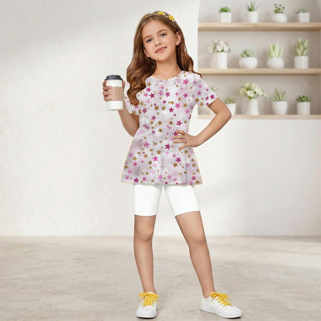 Girls Summer Outfit Short Sleeve Ruffle Hem Top and Shorts Set Lightweight Breathable Two Piece Toddler Clothing