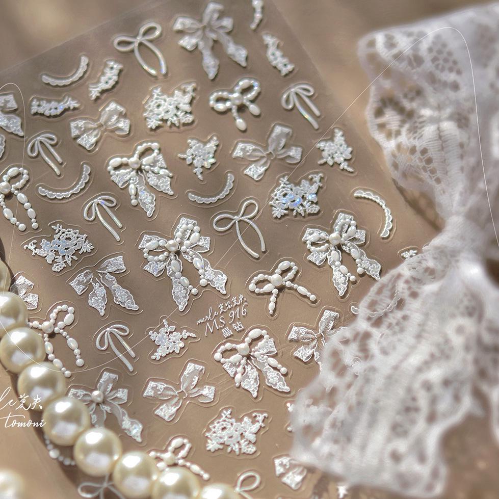 Tomoni Crystal Diamond Ribbon Bow Nail Art Stickers - Exquisite Style.