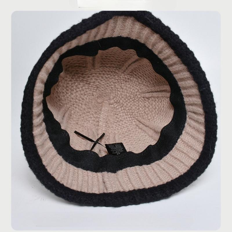 Kvinnors Vinter Varm Stickad Bucket Hat Mode Dam Retro Fisherman Keps för Kvinna