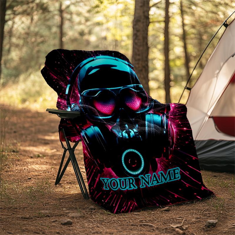 1PC Custom Name Cyberpunk Headphones Artwork outdooor Flannel blankets Patterns Throw Blanket All-Season Soft Gift for Couch, Bed, Camping gifts