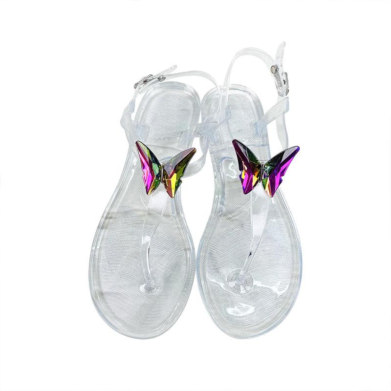 

Летние бриллиантовые сандалии-бабочки, женские хрустальные сандалии-желе из ПВХ на плоской подошве, повседневные пляжные прозрачные сандалии-кирпичики 42 прозрачный
