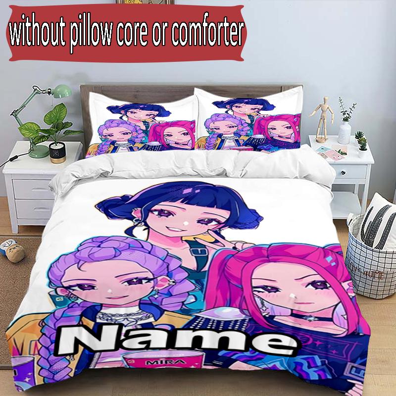 3pcs Duvet Cover Set (1*Duvet Cover + 2*Pillowcase, Without Core), Custom Name KPop Hunters Pattern Bedding Set, Home Bedroom Decor Gift