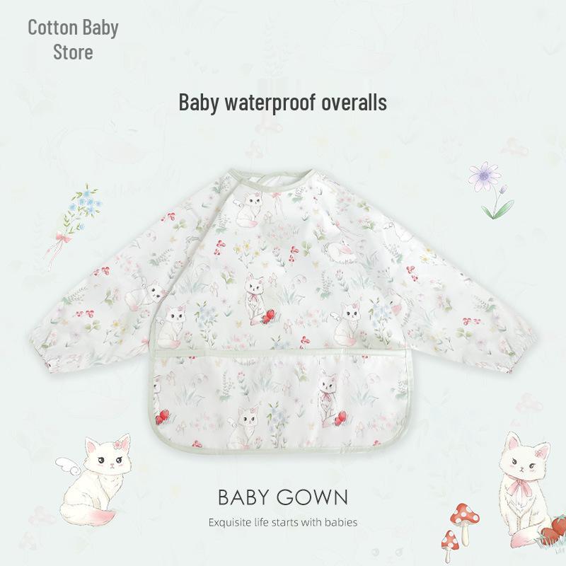 Waterproof Long Sleeve Baby Bib - Oil-Proof, Cotton Coverall for All Seasons.