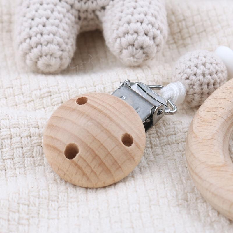 Dětský dřevěný bavlněný řetízek na dudlík Háčkované zvířátko jelen Zvonek Ekologický klip na dudlík Kousací náramek pro novorozence