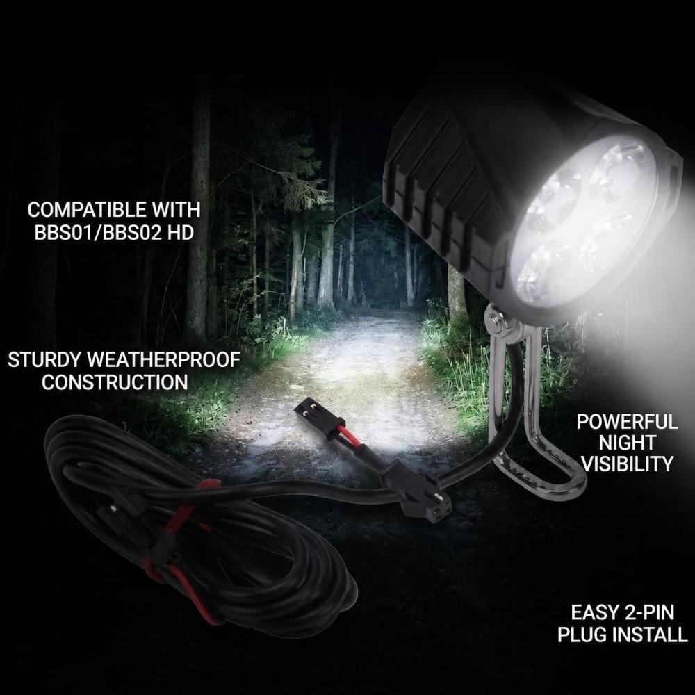 Faro Elettrico Nero per Bicicletta per Sistemi di Motore Centrale BBS01 / BBS02 / BBSHD per la Guida Notturna