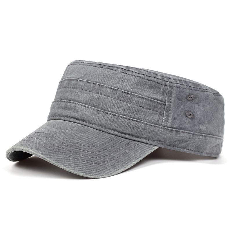 Vintage Washed Cotton Military Cap For Men Retro Distressed Cadet Hat Adjustable Flat Top Army Cap For Outdoor Hiking Travel