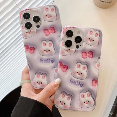 3d Rabbit Cartoon Shell For Iphone 13 12 Promax 14 11 Pro Max Cute Bunny Relif Imd Ins Lovely Phone Case Back Cover Capa